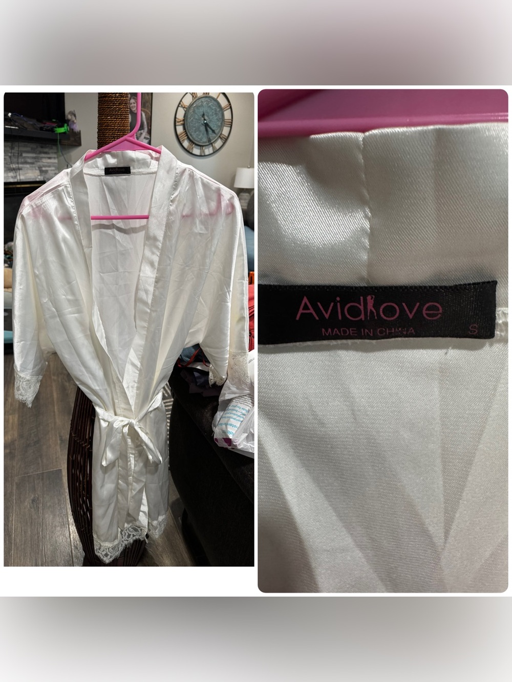 Women’s Satin Lace Trim Bridal Robe - White